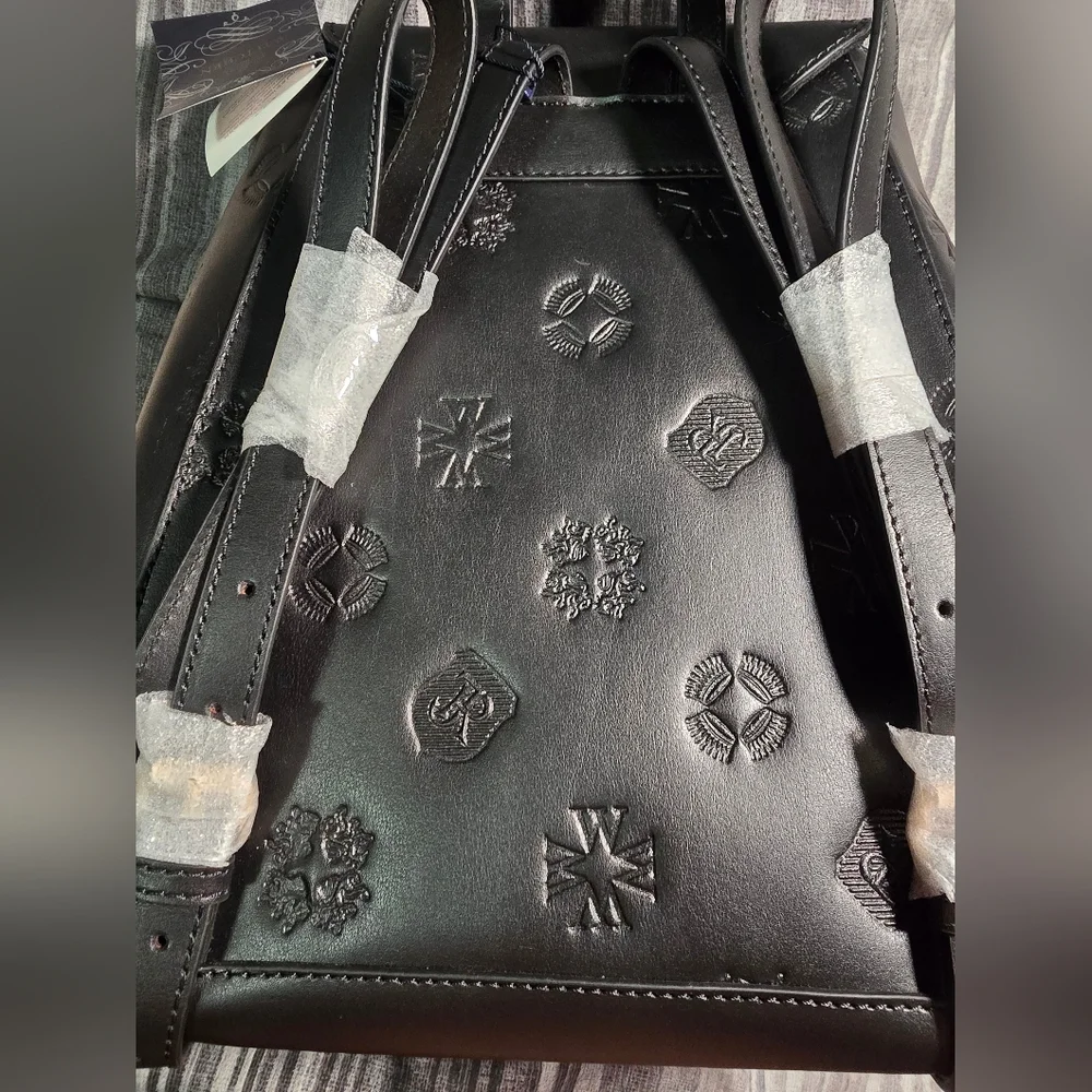 # 538 Women's Monogram Leather Backpack with Vertical Zippers Black - Picture 12 of 12